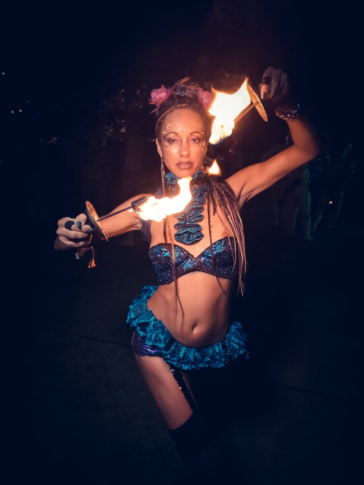 Fire performer Shalena Hughes at Colours of Love