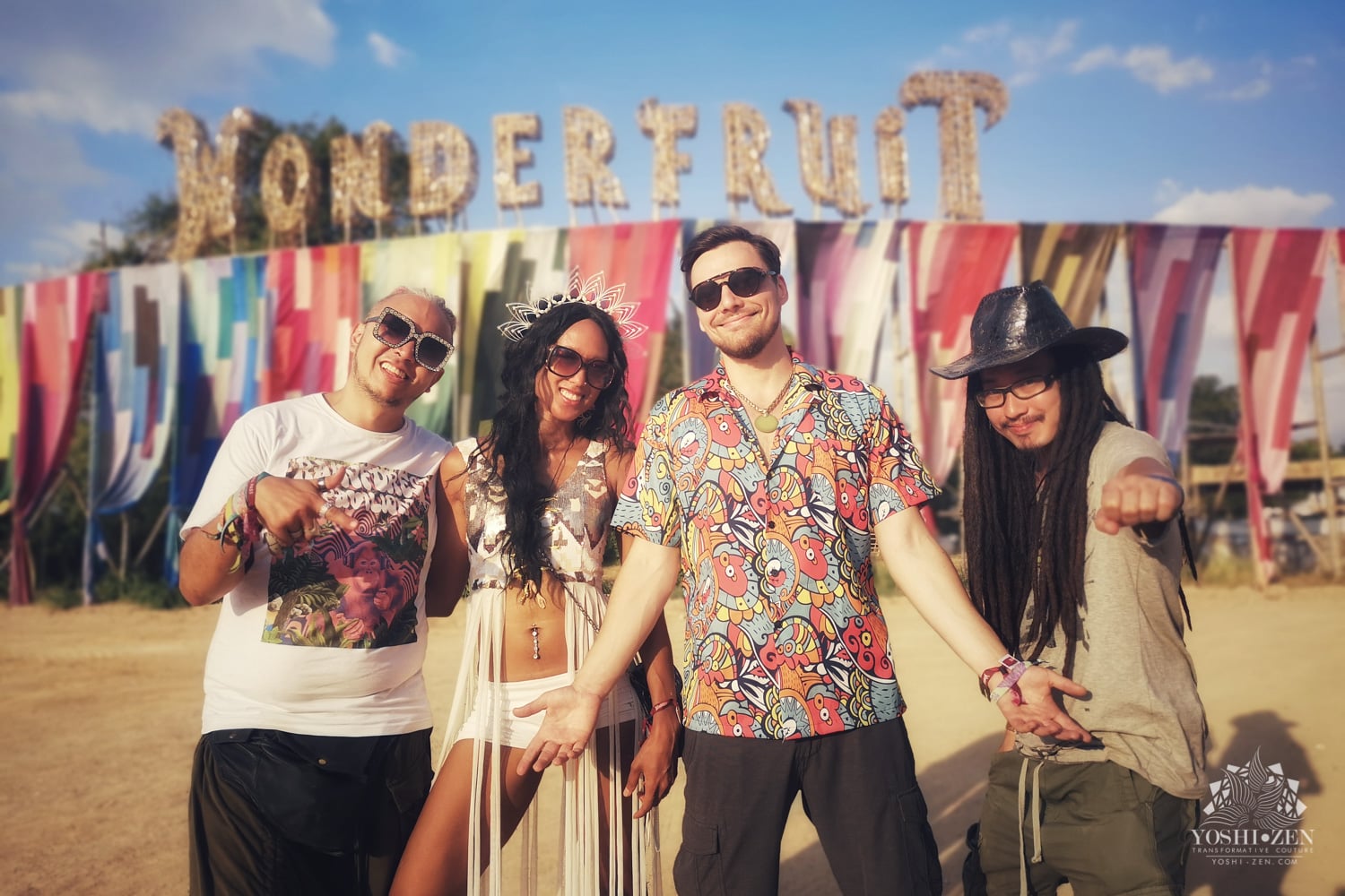 Wonderfruit festival grounds at night with atmospheric lighting