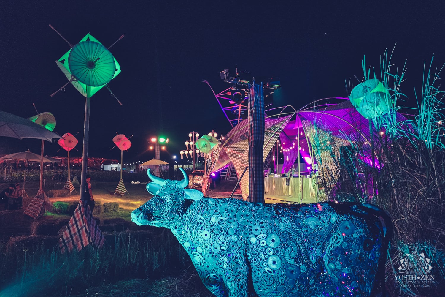 Bamboo structures showcasing sustainable building at Wonderfruit