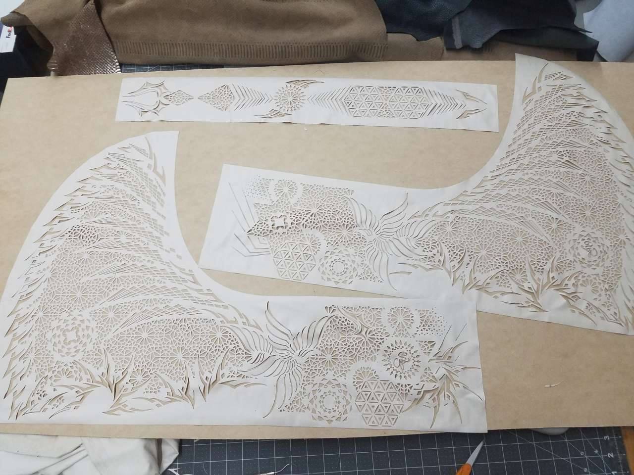 Close-up of the laser cut sacred geometry pattern