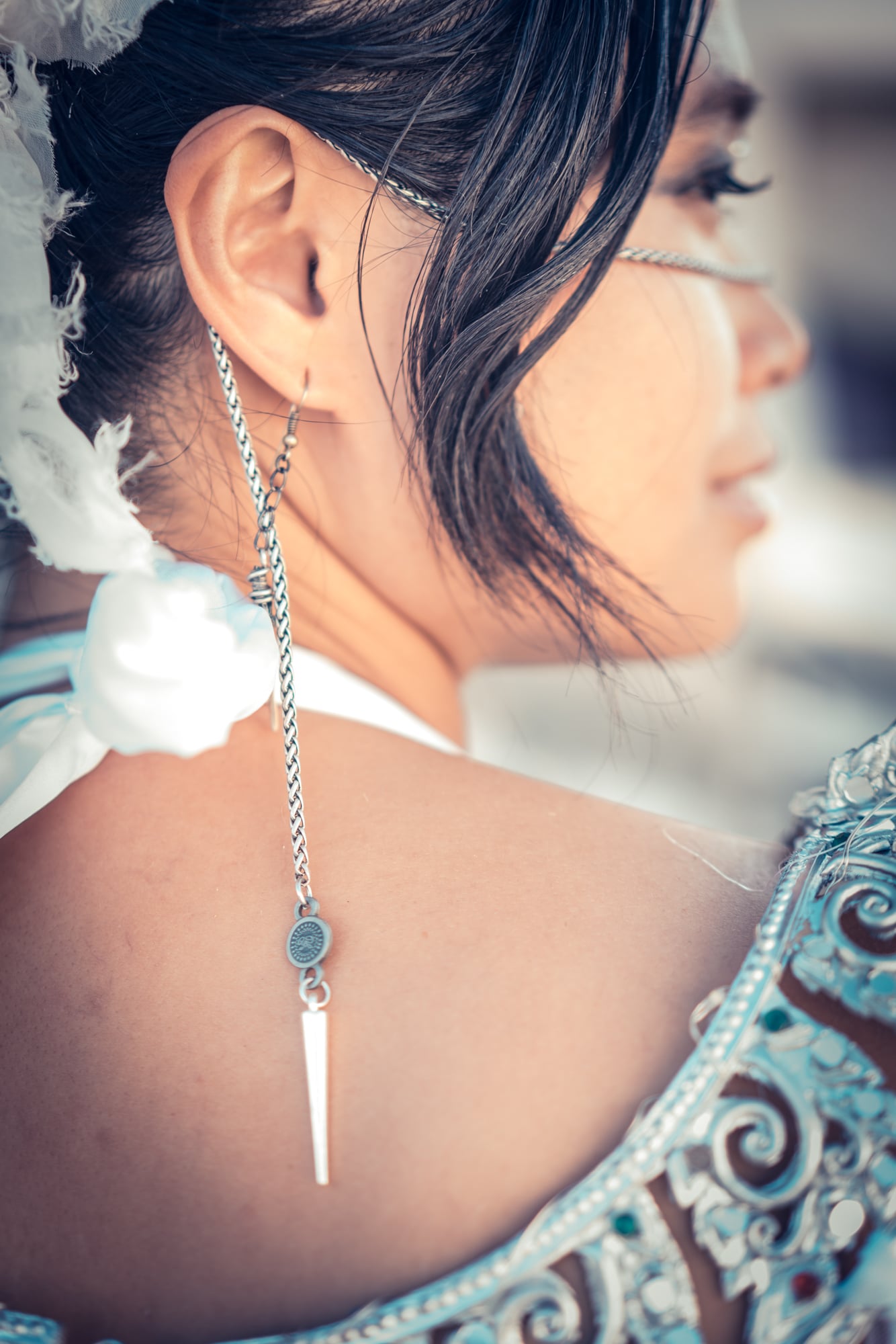 Custom face chains with initials created by Ipek Design for the wedding