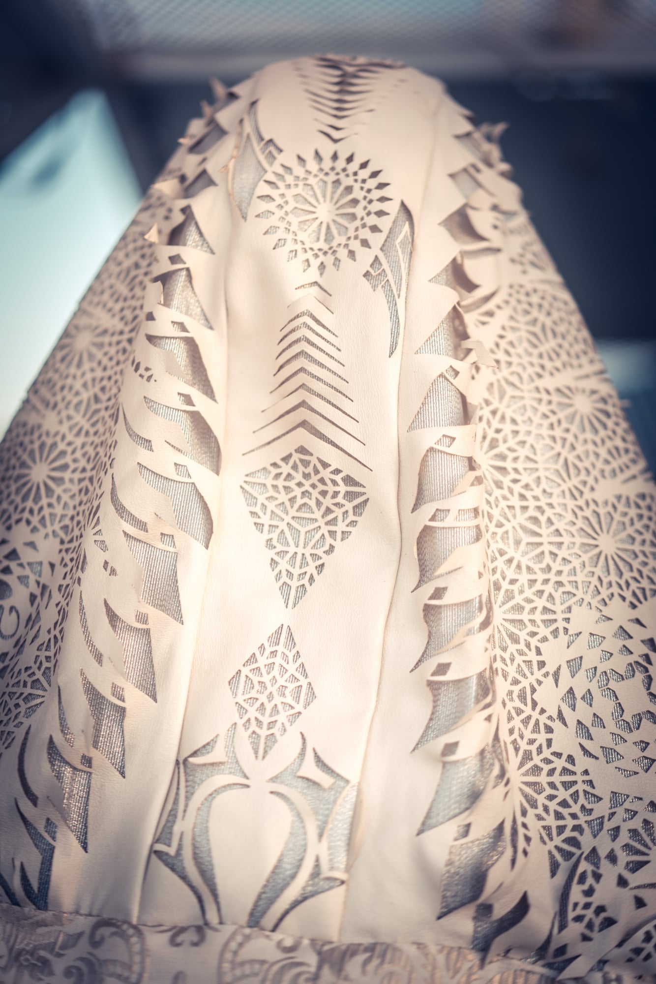 Laser cut wedding outfit detail on playa