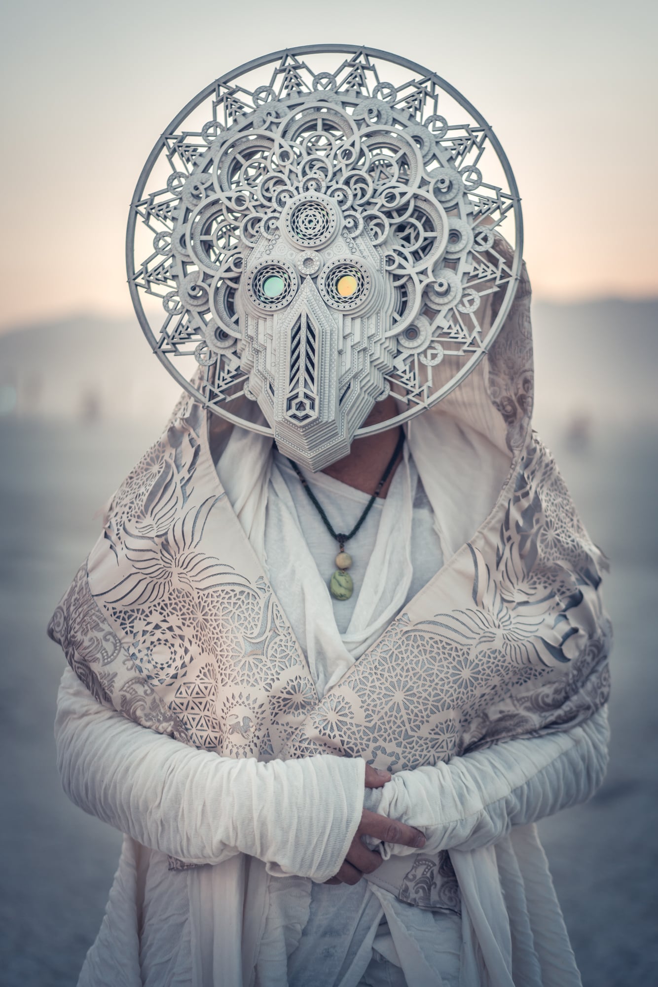 Laser cut mask detail at the Burning Man wedding