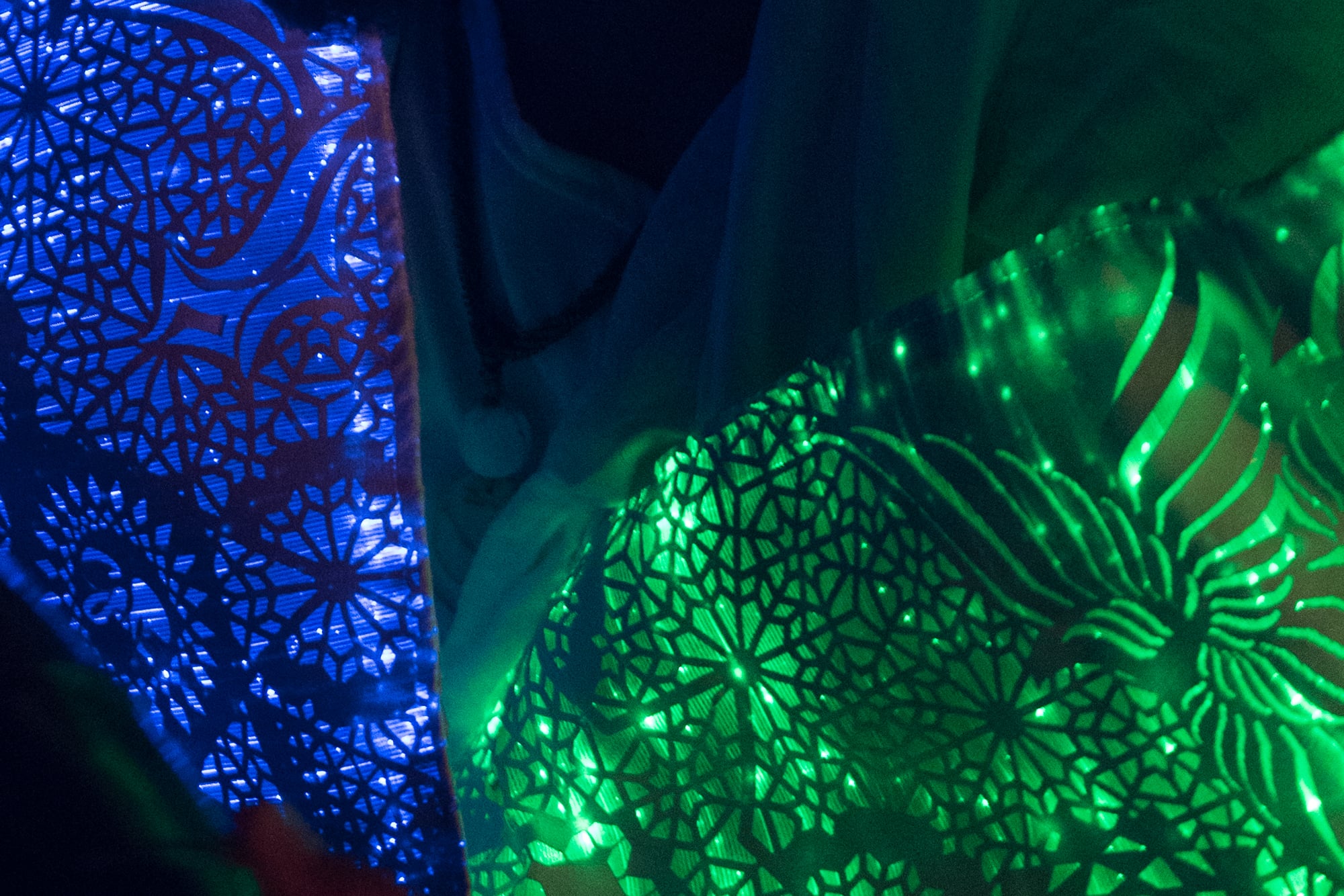 Laser cut fiber optic fabric detail