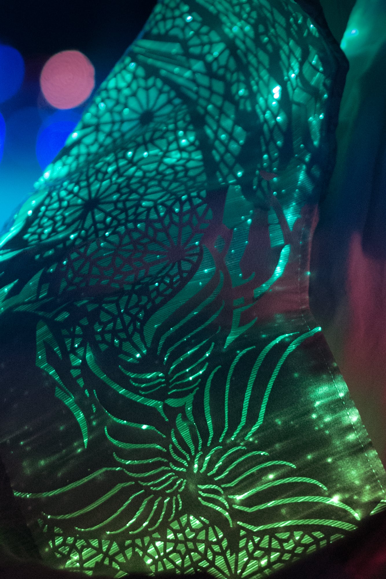 Fiber optic wedding dress glowing at night