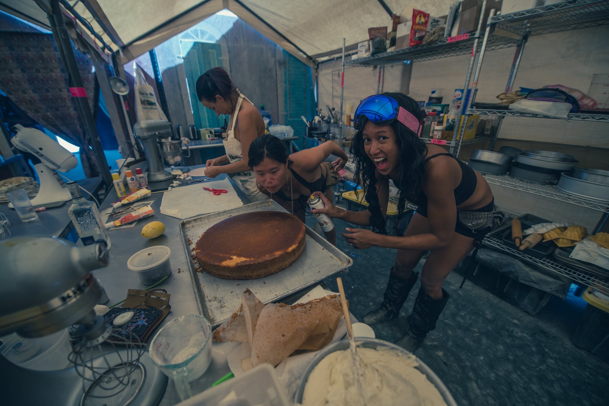 Baking the wedding cake at Black Rock City Bakery with Swan
