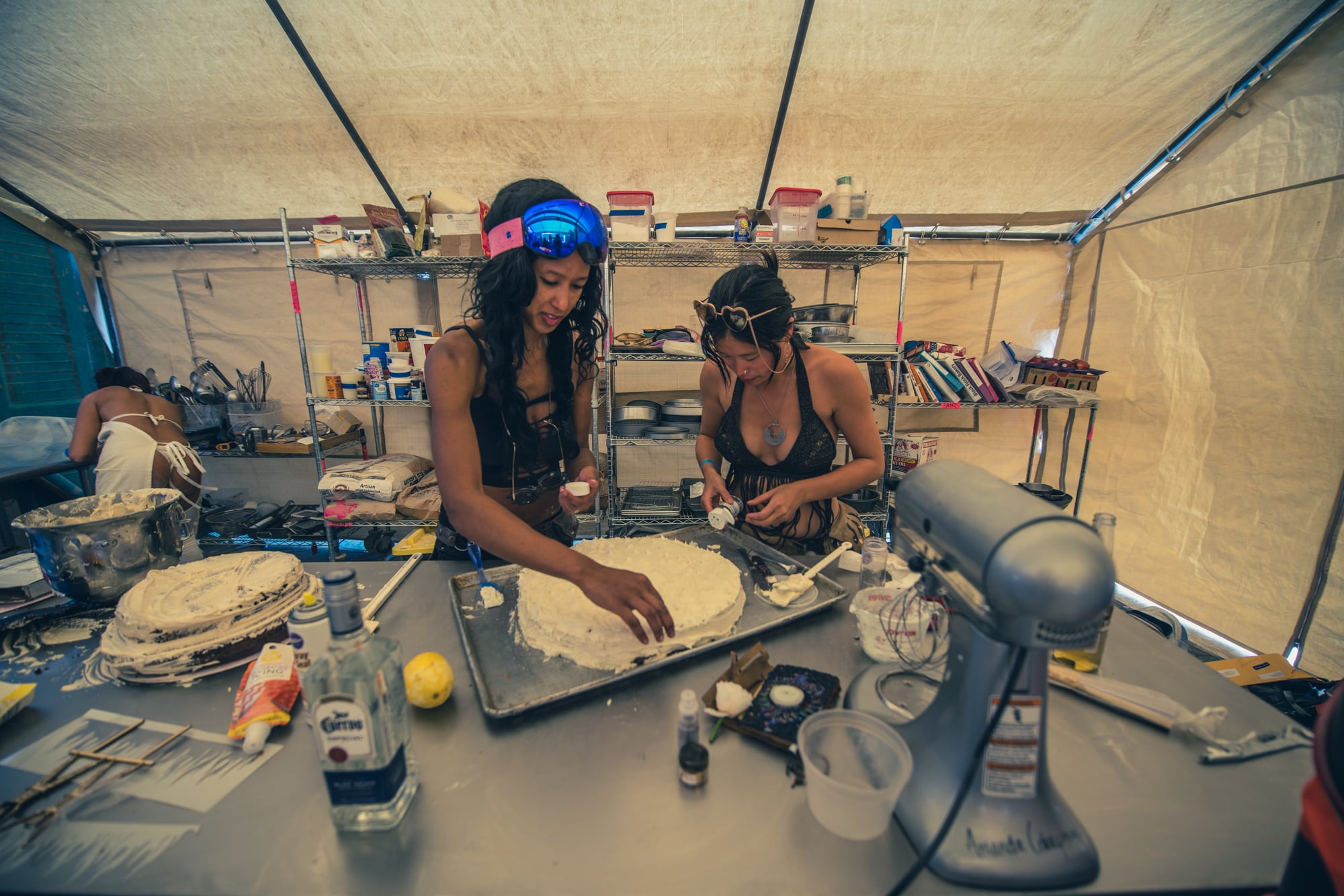 Baking the wedding cake at the Black Rock City Bakery
