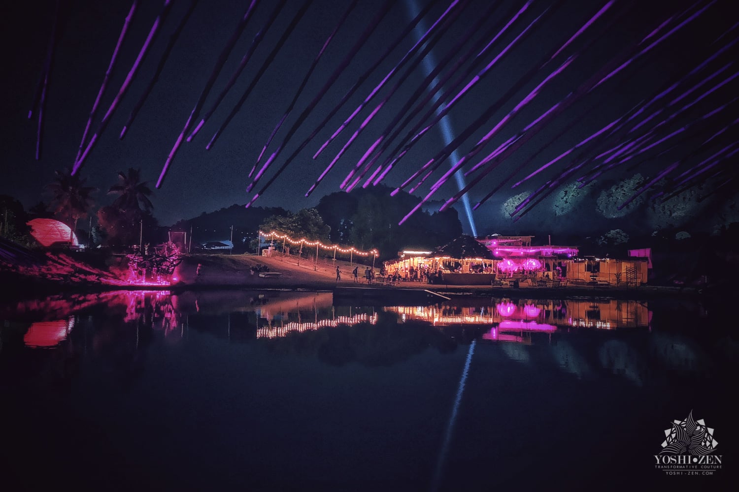 Night scene at Wonderfruit with illuminated art installations